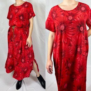 VINTAGE Maxi Dress Vibrant Red Floral | E19